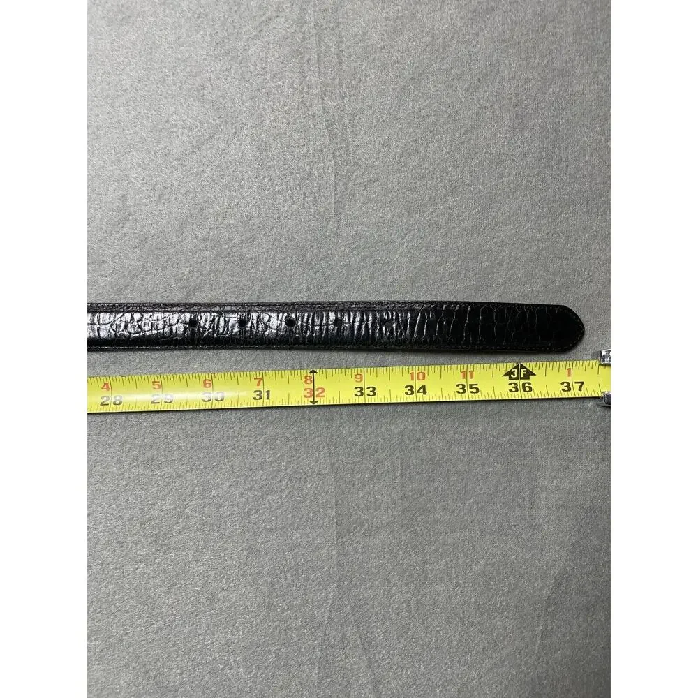 Talbots Black Leather Belt Medium Made In Italy Silver And Gold Tone Hardware‎